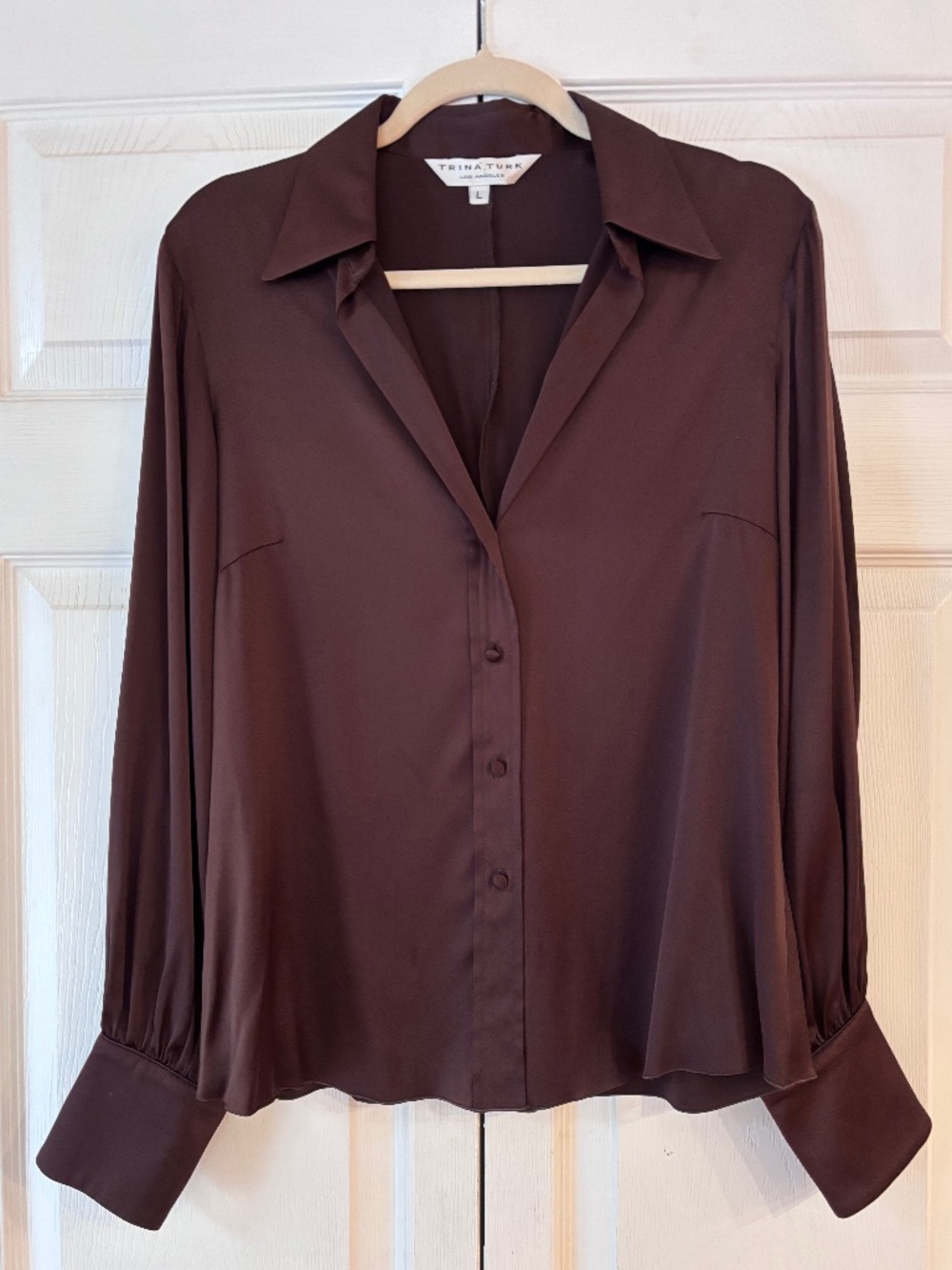 Trina Turk Brown Silk Long Sleeve Blouse Size L